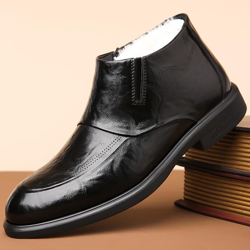 SAOLA Scarpe mocassino uomo invernali cotone zip laterale alte calde formali business Oxford