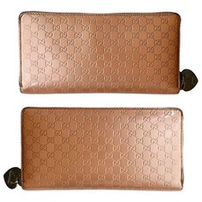 Gucci Pink Rose Metallic Microguccissima Zip Around Heart Wallet