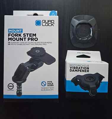 Quad Lock Motorcycle Fork Stem Mount PRO + Vibration Dampener + Adaptor
