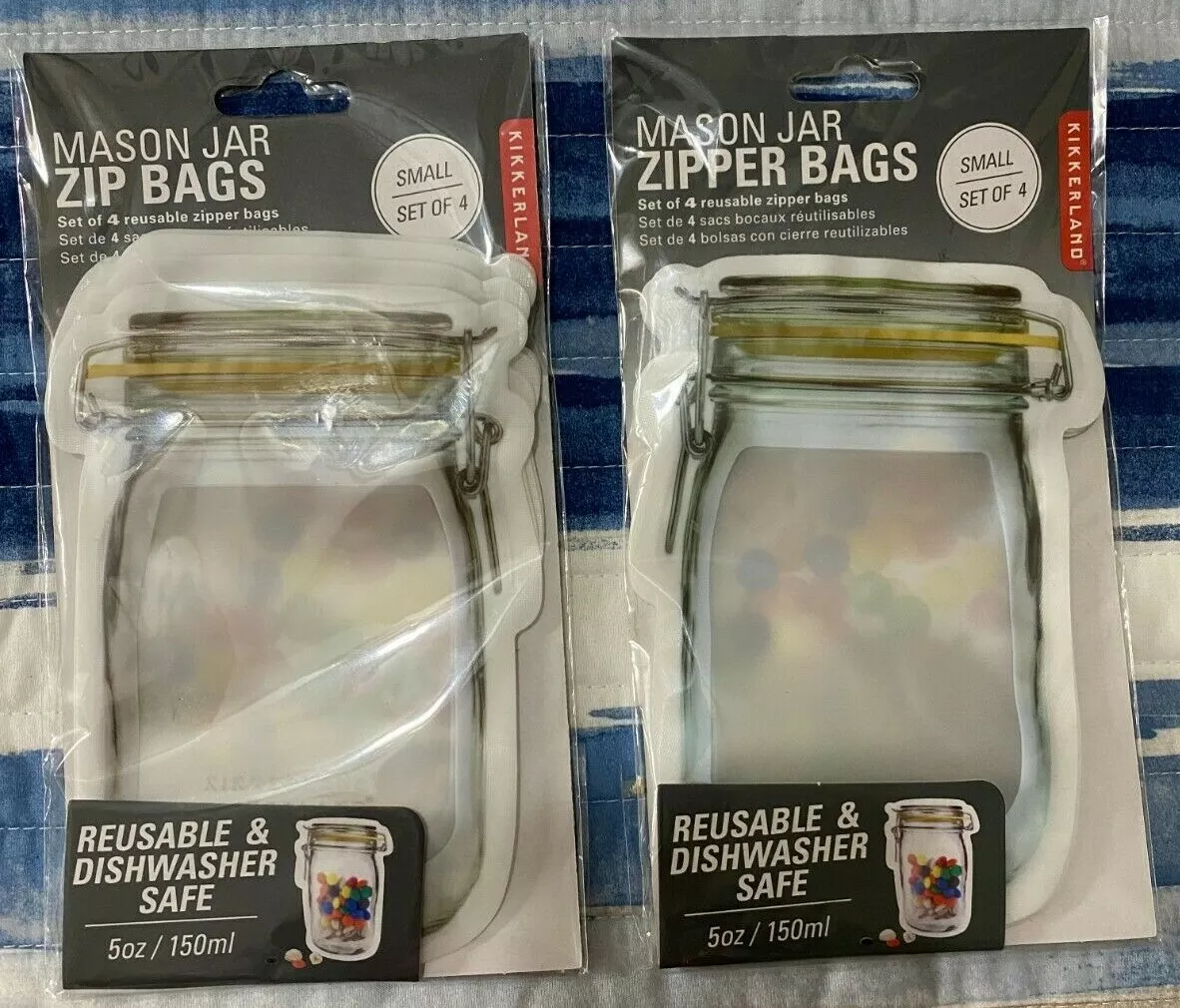 Kikkerland Mason Jar Zipper Bags - Large