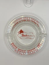 Vintage, BUCH MUSIC HOUSE, Lancaster, PA. ADVERTISING GLASS ASHTRAY