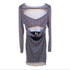 Princess Polly Womens 8 black Text me long sleeve mini dress-TIE NOT INCLUDED