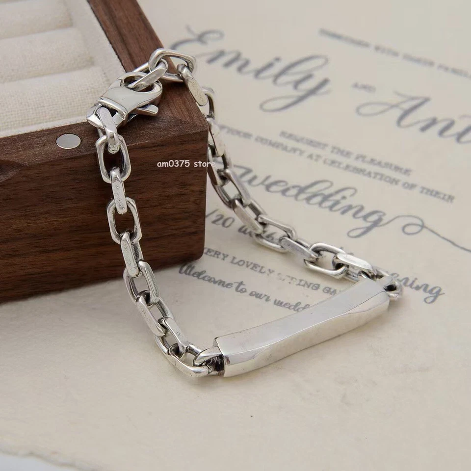 Real 925 Sterling Silver Bracelet Women Man 6mm Geometry Tube Cable Link Chain - Image 3 of 4