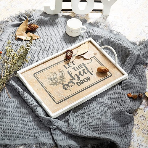 Wooden Serving Tray with Handles, 16 Inch Rustic Tray for Ottoman, Rectangle Dec - Picture 7 of 8