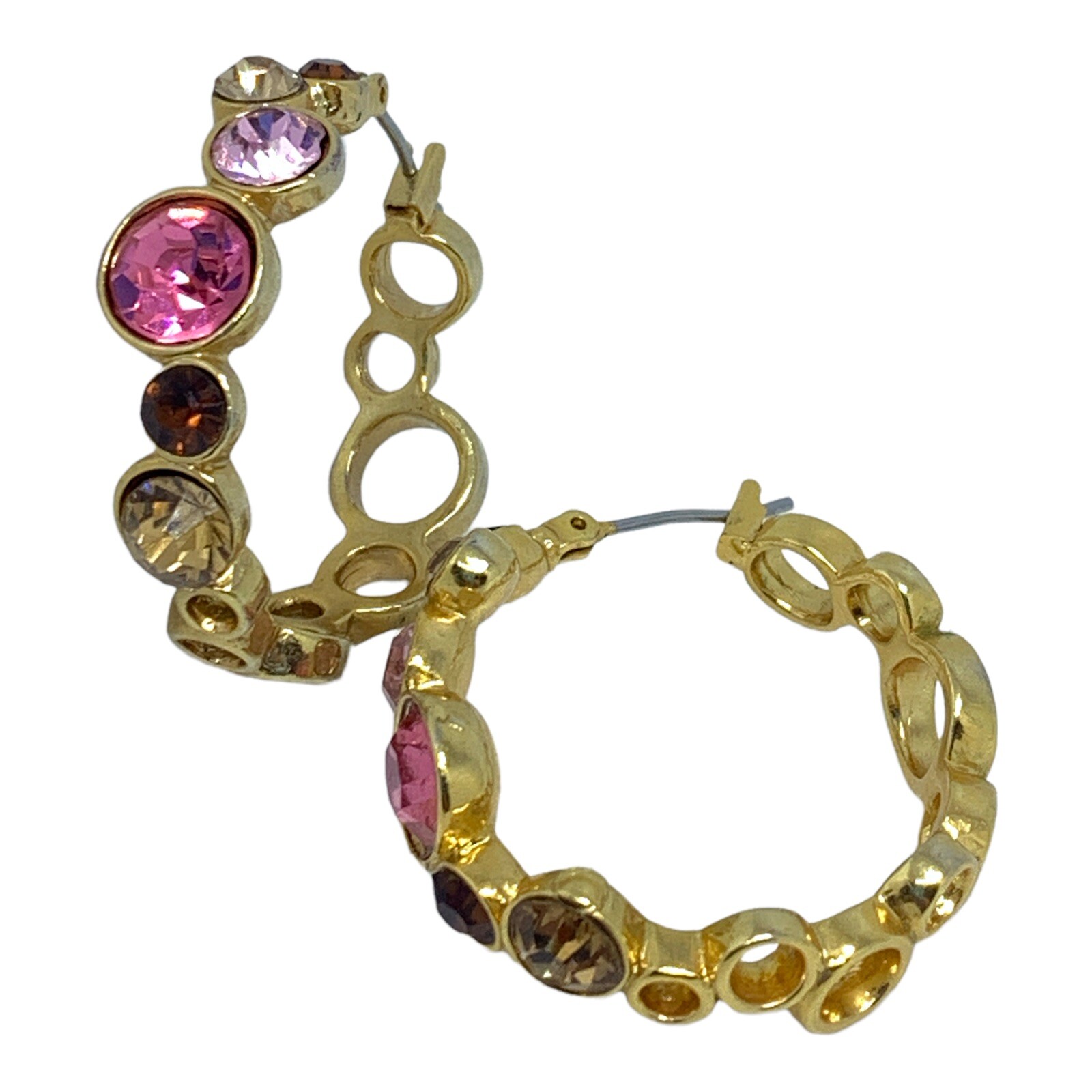 gold tone crystal hoop earrings