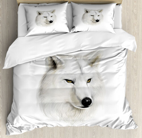 Wolf Duvet Cover Set with Pillow Shams White Canine Head Mammal Print - Afbeelding 1 van 8