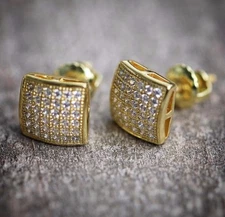 Men's Gold Plated 925 Sterling Silver Hip Hop Cz Stud Earrings