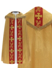 Gold/red Gothic Cope with stole Vestment Capa pluvial Dorada/roja Chape K006GCf