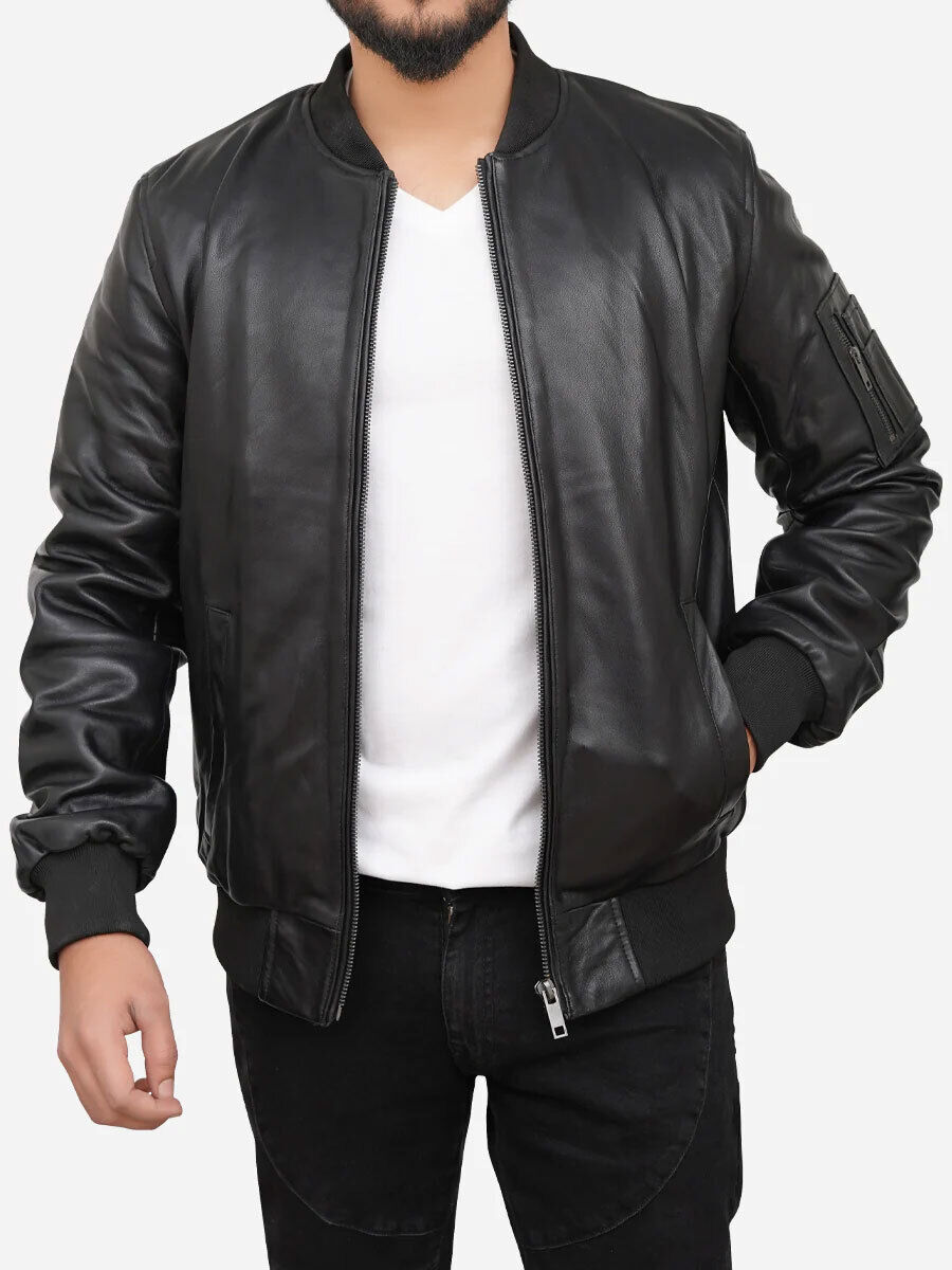Handmade Black Bomber Leather Jacket for Men & Women II Handmade Black Bomber Leather Jacket for Men & Women II