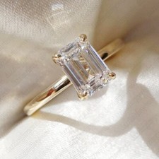 1.63 Ct Emerald Cut Moissanite Solitaire Engagement Ring 14k Solid Yellow Gold