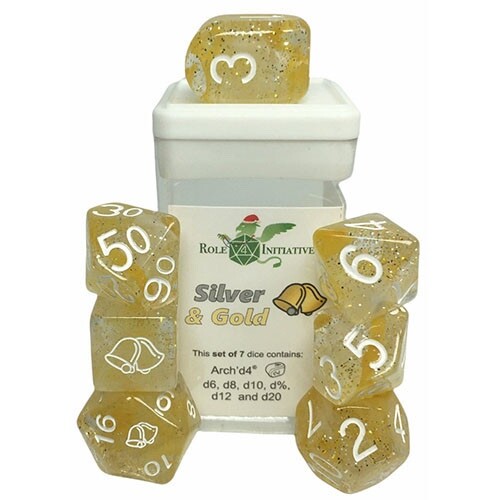 R4I Dice w/ Arch'd4: Diffusion - Silver & Gold (Holiday Dice Set) - Picture 1 of 1