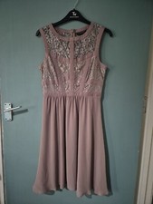 Warehouse Size 10 Grey Lace Sleeveless Knee Length Chiffon Dress (824/20/v)