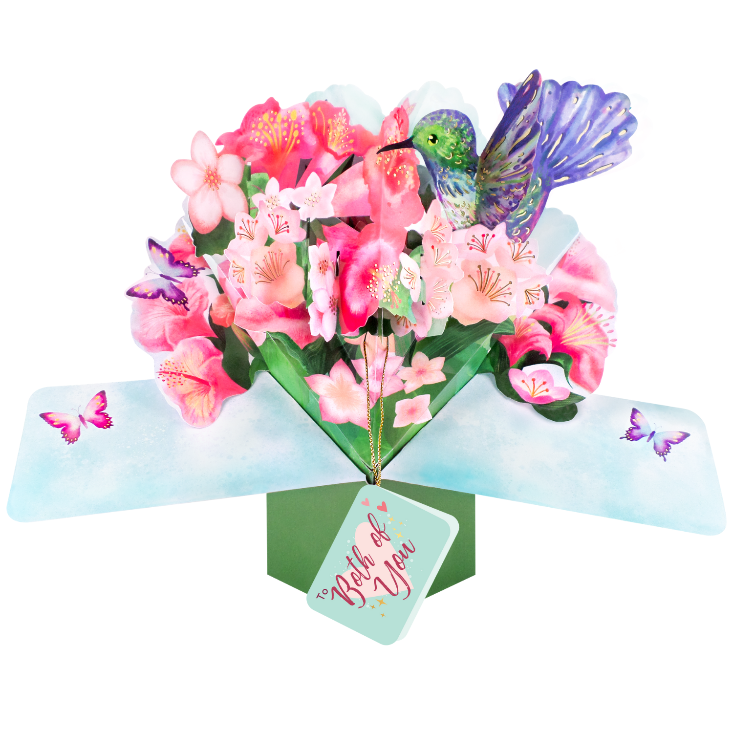 Pop Up Hummingbird & Flowers To Both Of You Card Suit Any Occasion