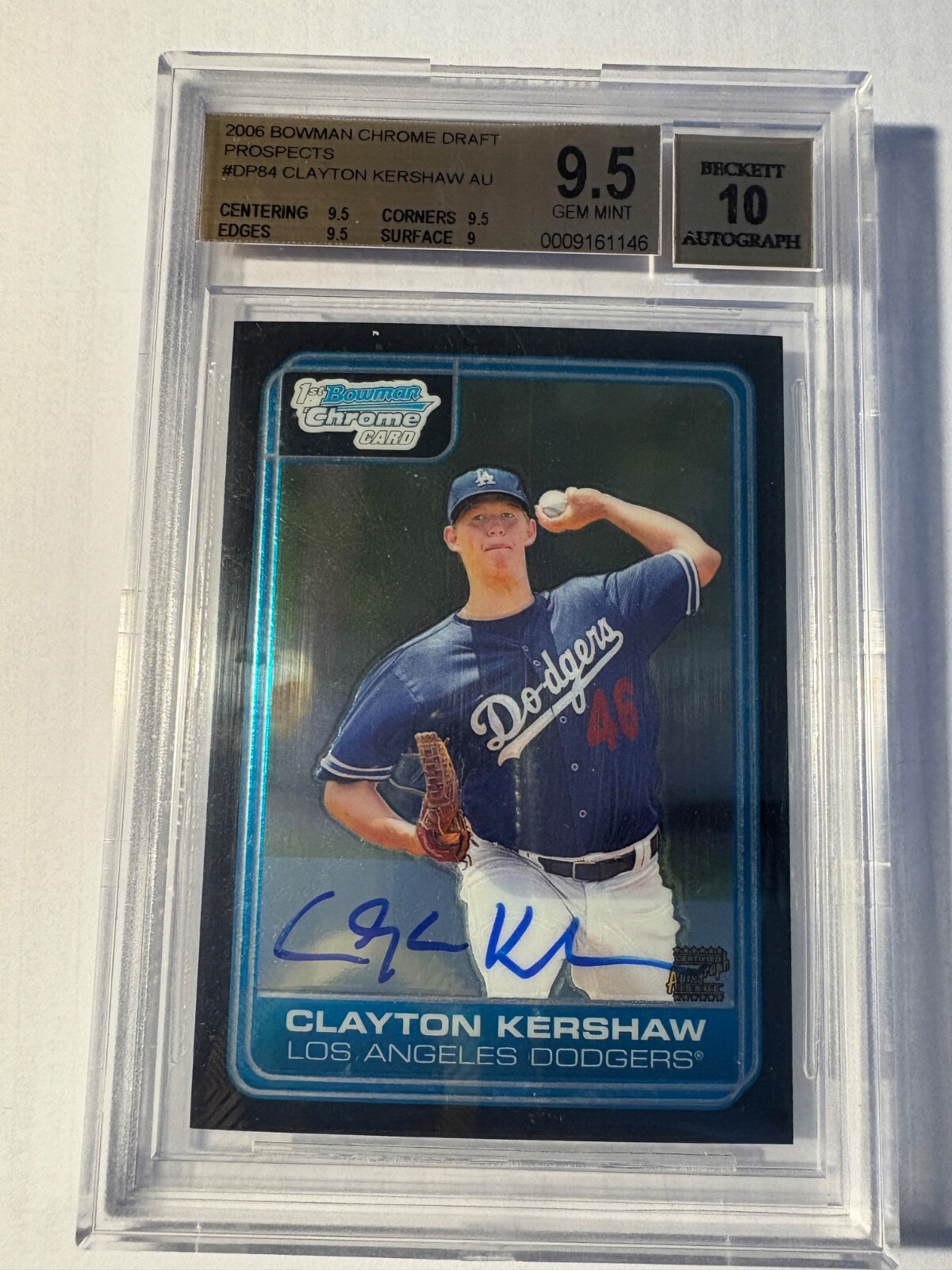 2006 Bowman Chrome  Draft Clayton Kershaw Rookie Autograph BGS 9.5 Auto 10