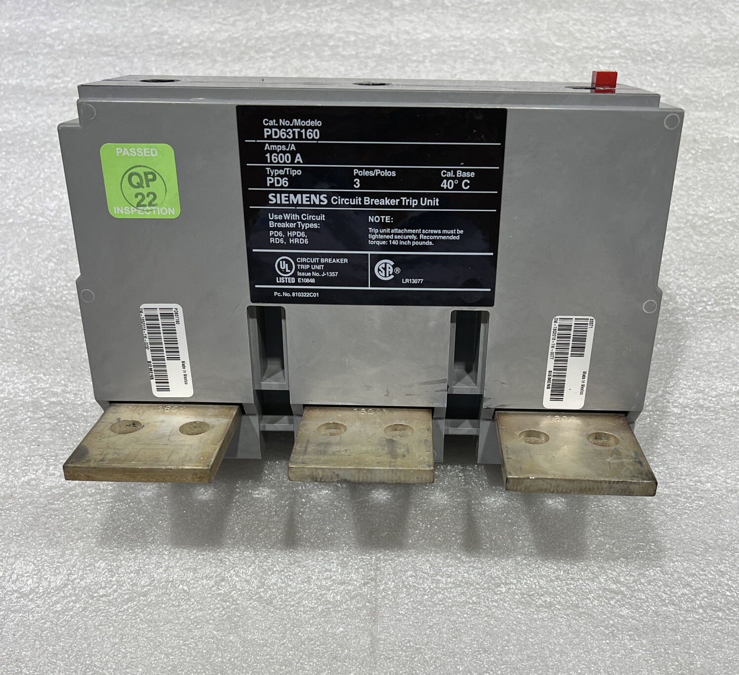 PD63T160 SIEMENS 3 POLES 1600 AMP 600V TRIP UNIT CIRCUIT BREAKER NEW eBay