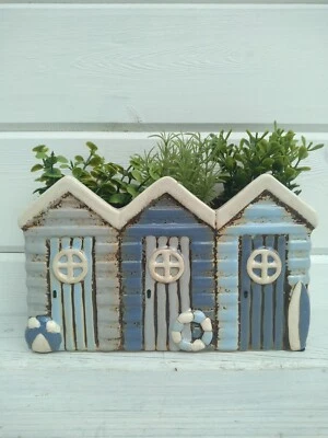 Beach Hut Planter Plant Holder Nautical Ornament Ceramic Cottage Village Pottery