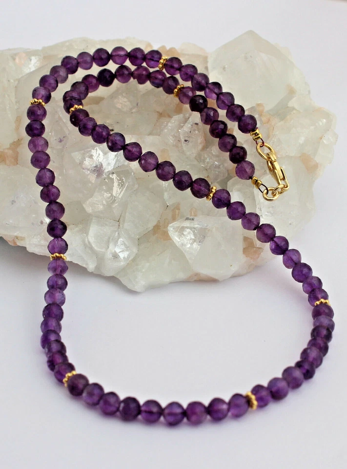 Ametista Catena Collana Pietre Preziose Sfaccettata Lilla Circa 45 CM - Immagine 2 di 3