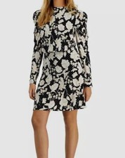 Guess Women's Black Bernadette Floral Puff-Sleeve Mini Dress Size L