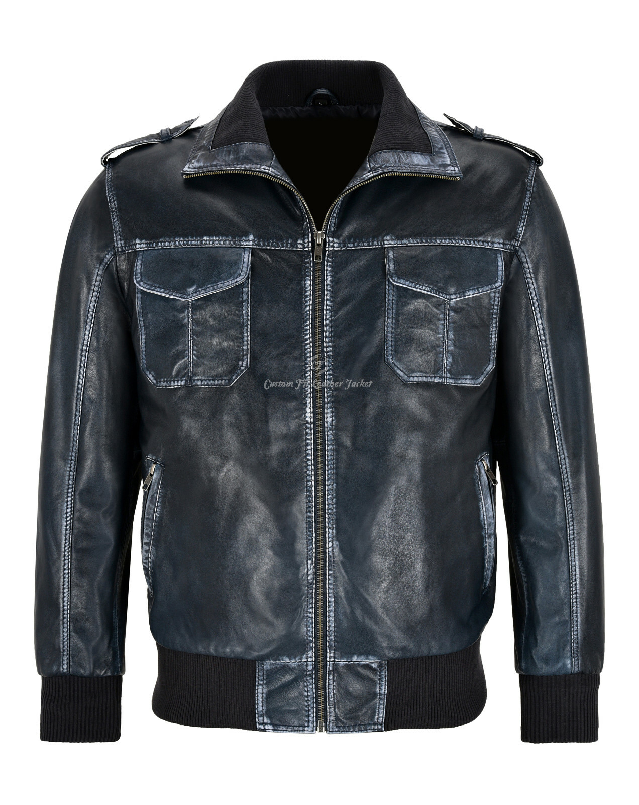 Vintage Washed Navy Napa Bomber Jacket for Men - Classic Aviator Style-image