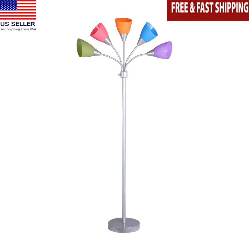 5 Light Floor Lamp Modern Design Adjustable Gooseneck Multi-Color Shades New Use