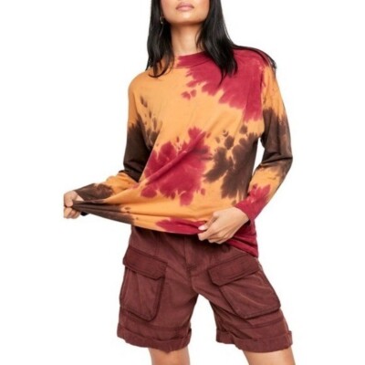 We The Free Be Free Tie Dye Oversize Long Sleeve Tee in French Roast Size XS