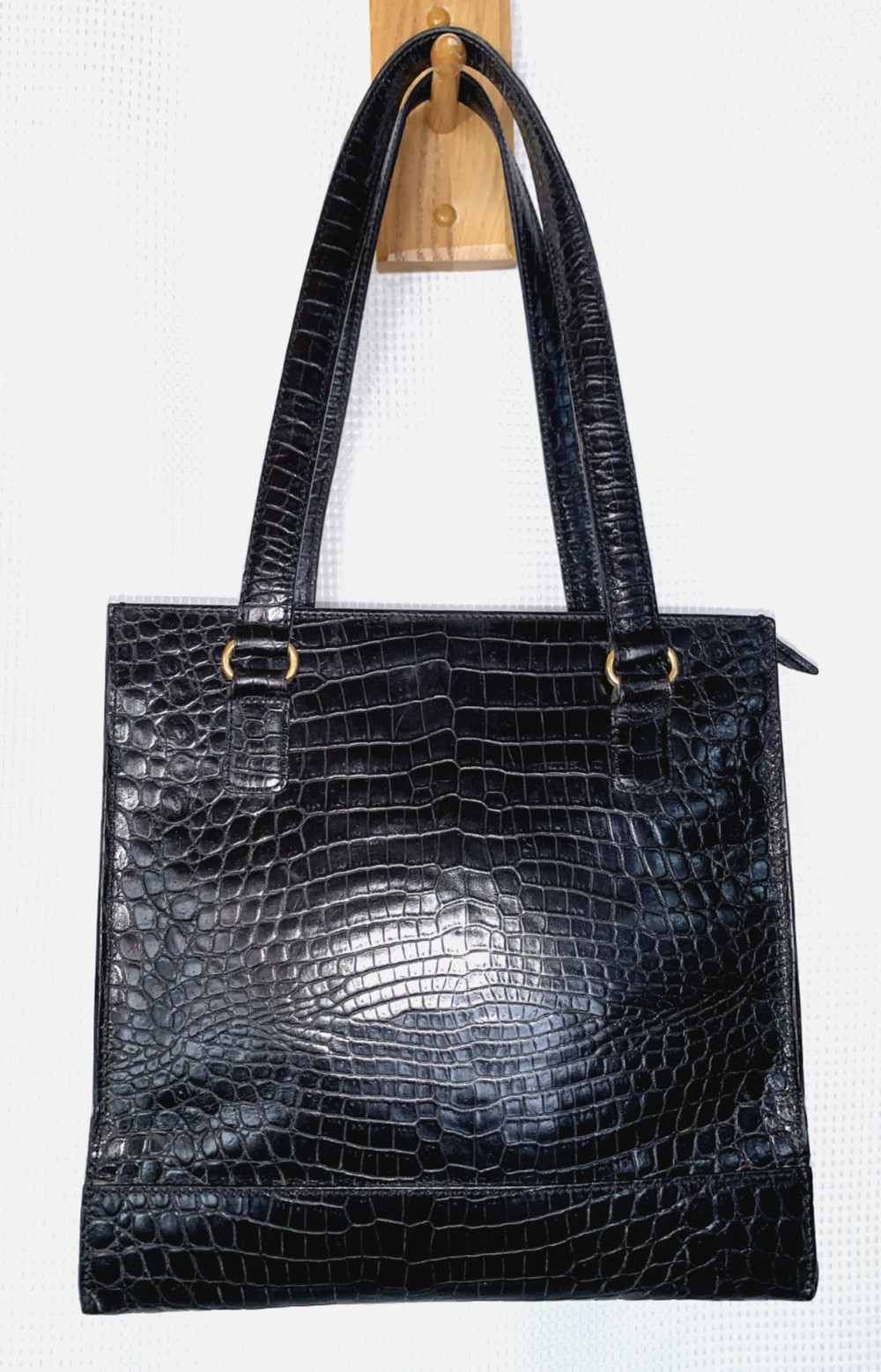 Talbots Leather Crocodile Pattern Brown Tote Bag … - image 1