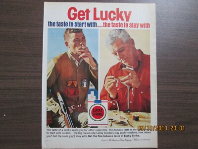 Lucky Strike Cigarette Full Page Color Magazine AD 1963 Hunting & Fishing Scene