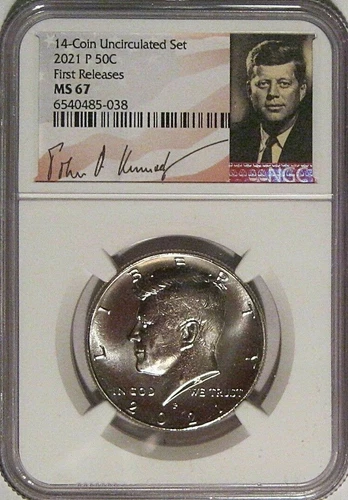 2021 P 50c Kennedy Half Dollar NGC MS67 FIRST RELEASES Signed JFK Portrait Label