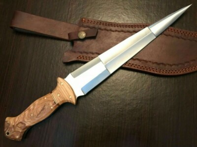 A DOUBLE SHARP-14'' D2 STEEL HUNTING TOOTHPICK DAGGER WITH SHEATH