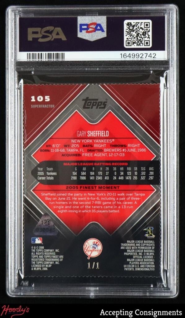 2006 Finest Superfractor #105 Gary Sheffield 1/1 PSA 9 MINT YANKEES view 2
