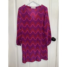 Amanda Uprichard Women’s 100% Silk Print Dress V Neck Size L Pink Multi