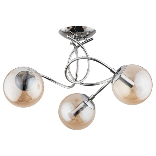 Deckenlampe 3-Flammig Chrom Glas Bernstein E14 B:51 Cm Deckenleuchte Wohnzimmer-image