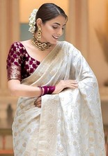 Women's Pure Kanjivaram Silk Saree Soft Banarasi Style Wedding With Blouse Piece