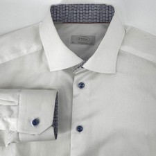 ETON Contemporary White Dress Shirt Mens M 40 15 3/4 Blue Buttons Long Sleeve