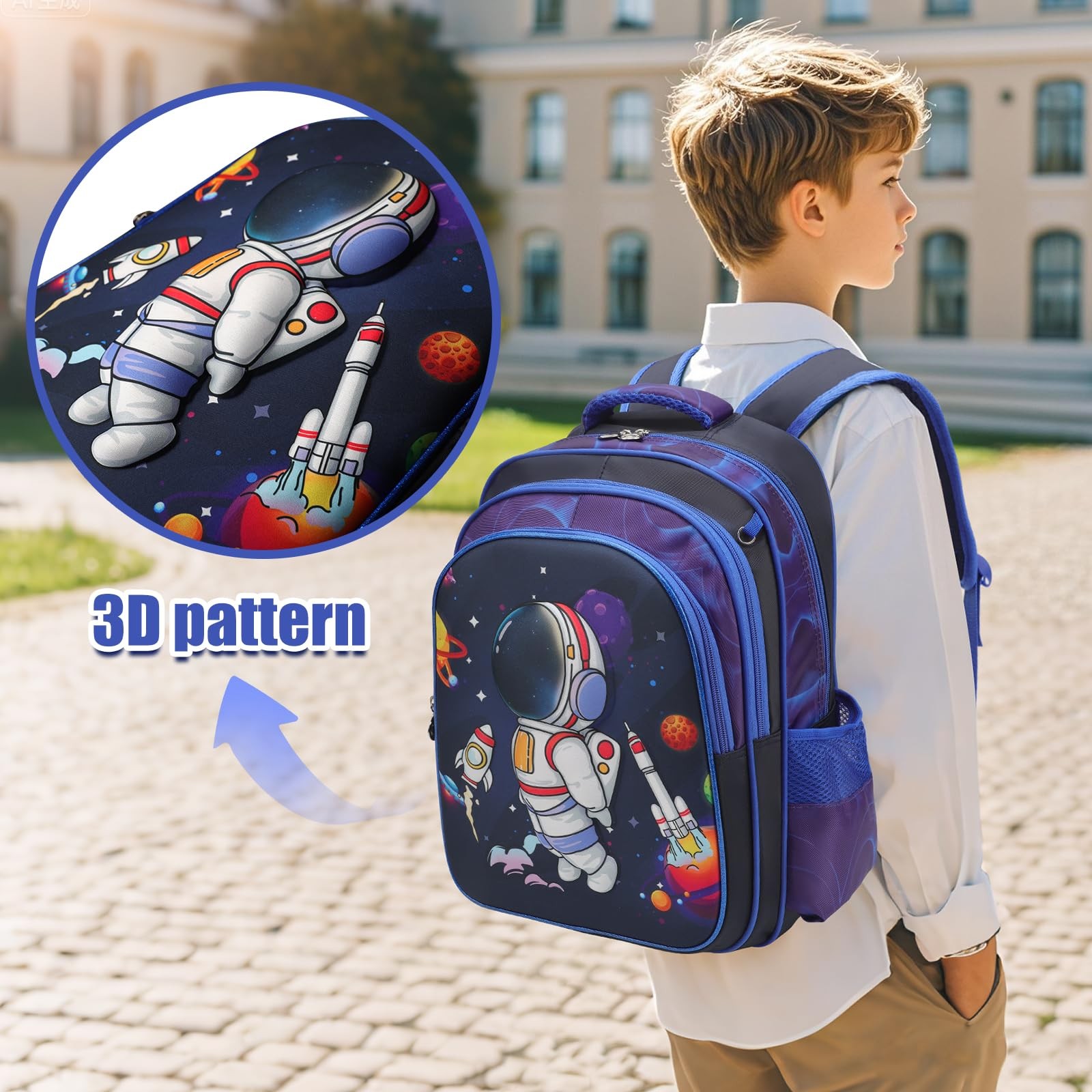 Kids 3D Astronaut Backpack for Boys 16" 3PCS Hard Shell School Bag Travel Tee... image 6