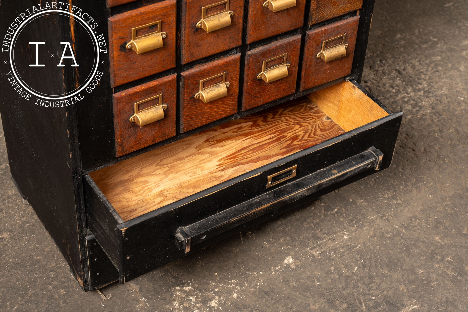 Wooden 14 Drawer Rolling Shop Cabinet in Distressed Black