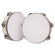 2Pack 8 Inch Double Row Tambourine for Adults Wooden Hand Held Drum 2Pack-8Inch