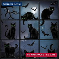 Large Halloween Window Clings Decorations, Black Cats Bats Silhouette Window Sti