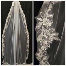 Gorgeous Beaded Lace Off white Chapel Veil, One of A Kind veil, Made In USA Veil