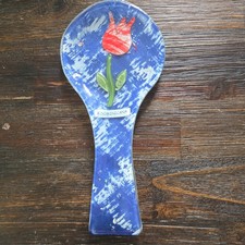 DOMINICAN REPUBLIC SOUVENIR Spoon Rest Holder Glass Hand Painted