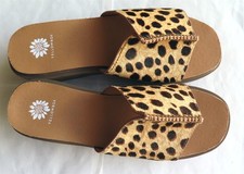 Yellow Box Women's Leopard Print Wedge Slides Flip Flops 9 NWOB