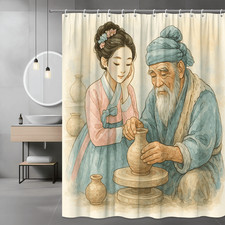 Shower Curtain Watercolor Pottery Lesson Asian Art Print
