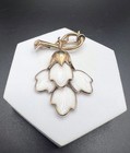 Vintage ‘50’s Crown Trifari Brooch Gold Tone White Milk Glass Flower Dangles — photo 1