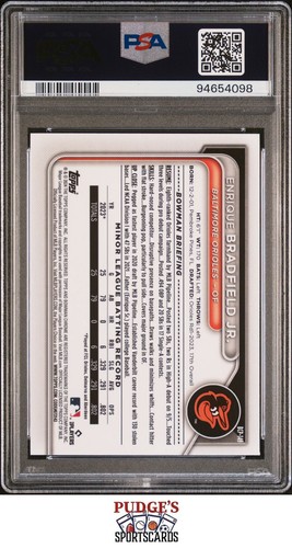 Enrique Bradfield Jr. 2024 Bowman Chrome Orange Shimmer /25 #BCP149 PSA 10 - Picture 2 of 2