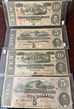 1864 $10 $10 $5 $5 Dollar Confederate States of America Notes (4) CSA Lot Nice!!