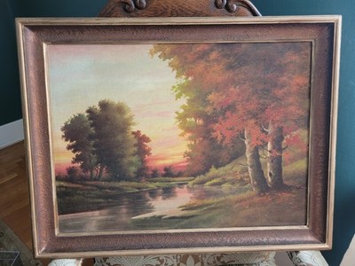 ''THE CLOSE OF DAY'' ORIGINAL OIL PAINTING ON BOARD P AUTUMN LANDSCAPE BY GLEASON 