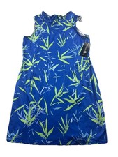 Tango Mango Blue Botanical A-Line Dress Pockets Neck Tie Back Women’s XL NWT