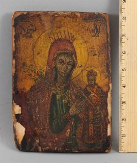 16thC Antique Russian Orthodox Painted Wood Icon Theotokos Madonna Christ Child