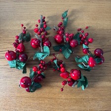 5 Artificial Red Berry Picks Stems Picks Green Leaves Christmas Decor Craft