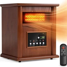 1500-Watt Portable Wood Electric Quartz Space Heater with Remote Control Thermos